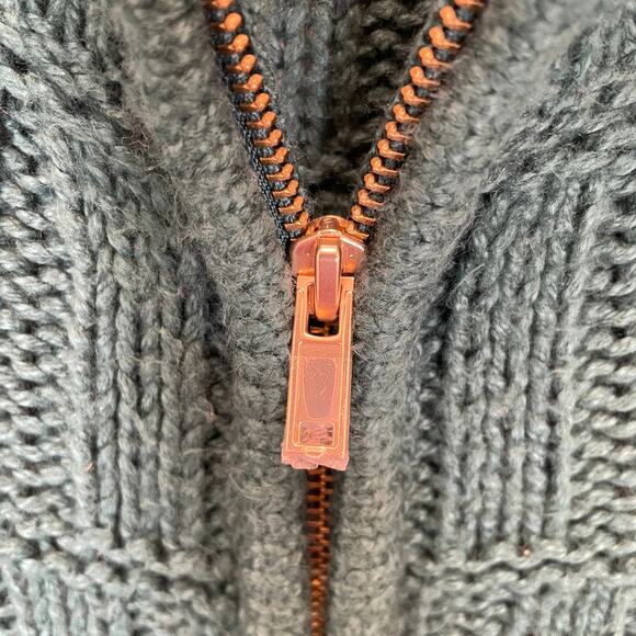 Talbots Mixed Stitch Cardigan Emerald Green Zip Front Mock Neck Cotton L - Picture 4 of 7